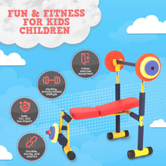 Fitness for Kids Adjustable Weight Bench Press Set w/ Barbell & Foam Weights