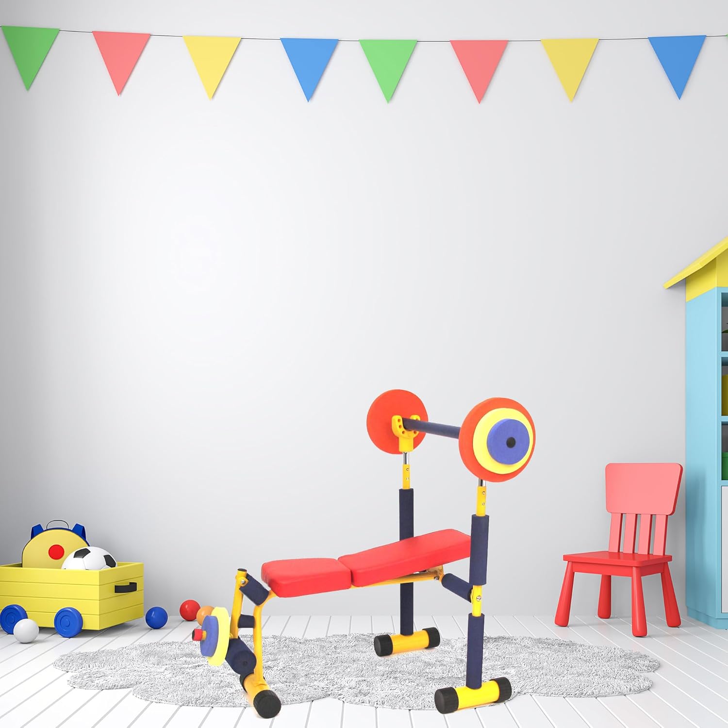 Fitness for Kids Adjustable Weight Bench Press Set w/ Barbell & Foam Weights