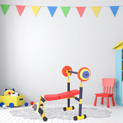 Fitness for Kids Adjustable Weight Bench Press Set w/ Barbell & Foam Weights