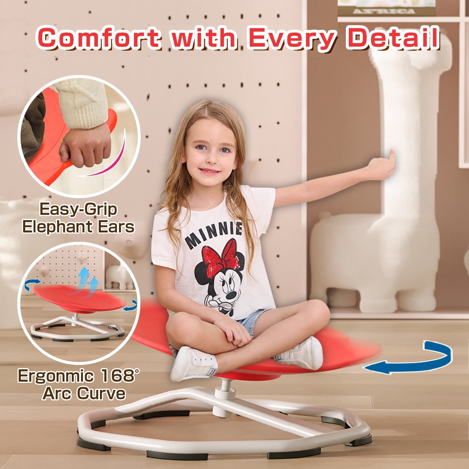 Sensory Swivel Chair for Autistic Kids 3-10, 360 Degree Spinning, Red (Set of 1)